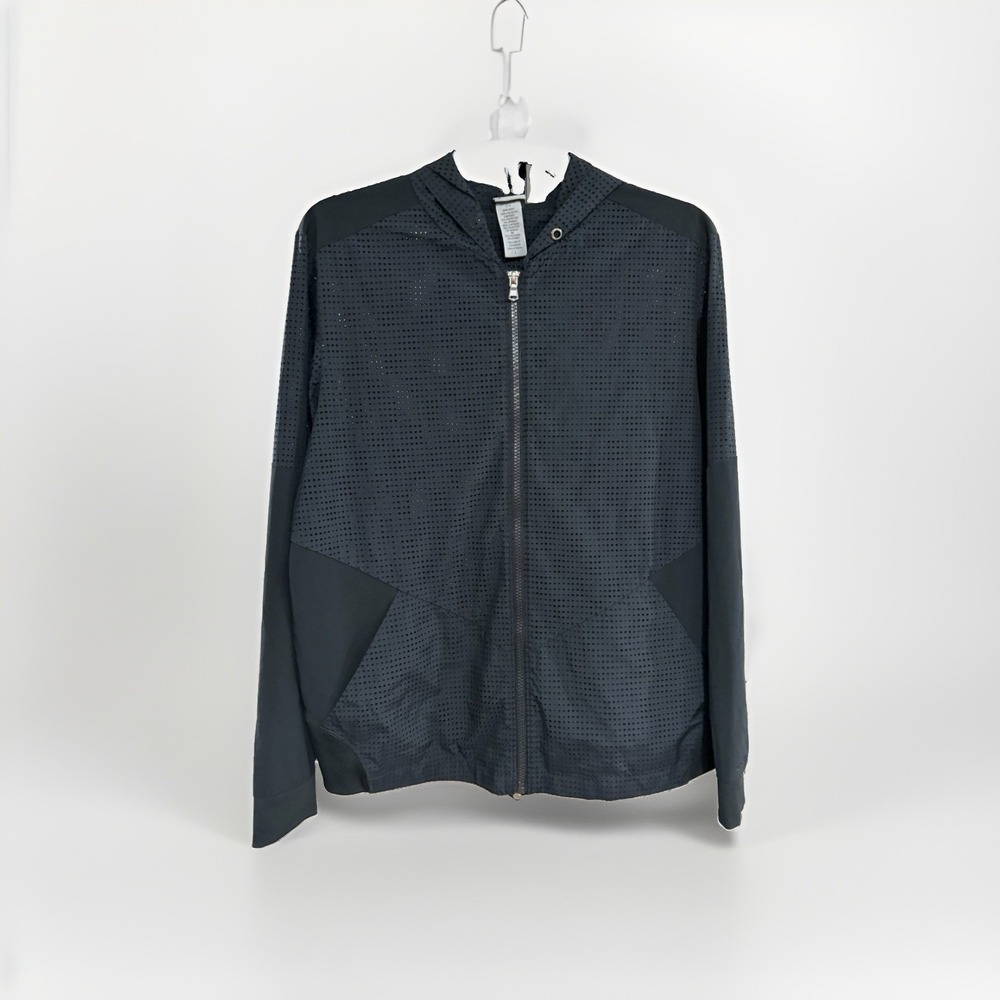 Champion Women's Mesh Track Jacket Size Large Black Full Zip Polyester EUC W121